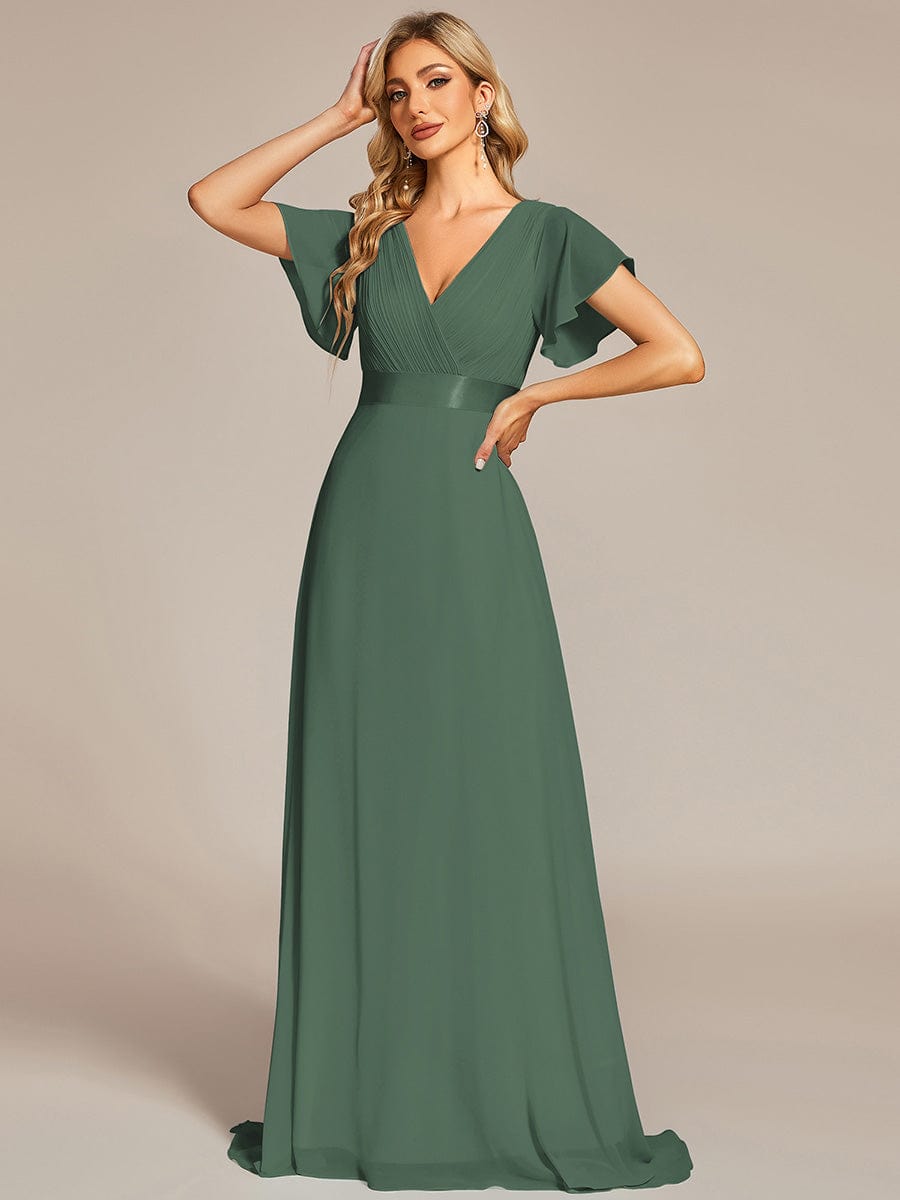 Vestido largo Mujer de gasa con cintura imperio y mangas cortas