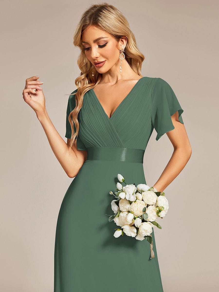 Vestido largo Mujer de gasa con cintura imperio y mangas cortas