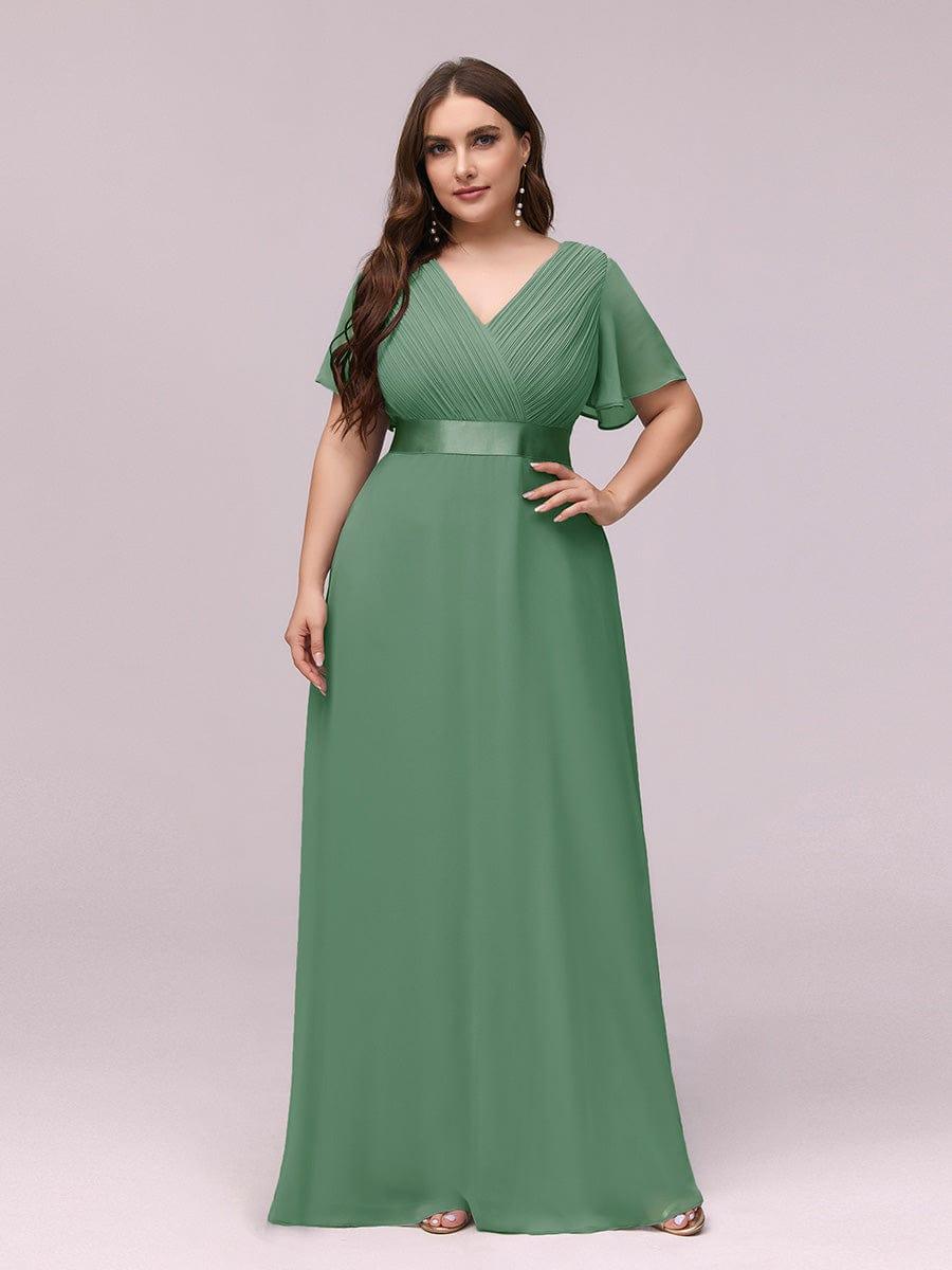 Vestido largo Mujer de gasa con cintura imperio y mangas cortas