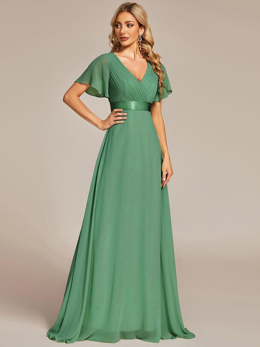 Vestido largo Mujer de gasa con cintura imperio y mangas cortas