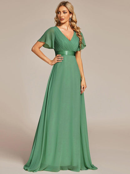 Vestido largo Mujer de gasa con cintura imperio y mangas cortas