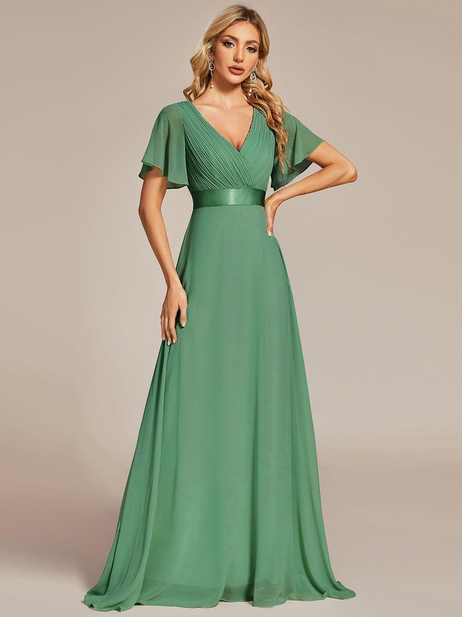 Vestido largo Mujer de gasa con cintura imperio y mangas cortas