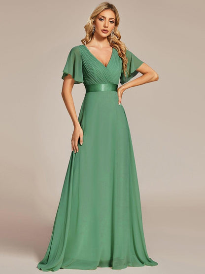 Vestido largo Mujer de gasa con cintura imperio y mangas cortas