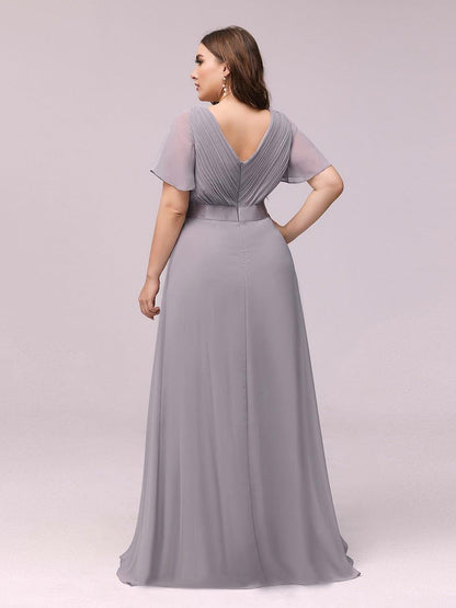 Vestido largo Mujer de gasa con cintura imperio y mangas cortas
