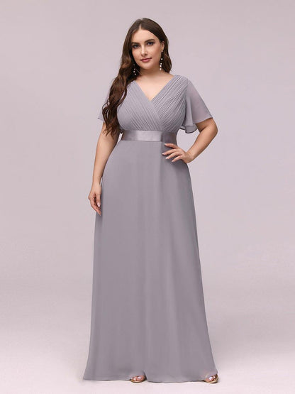 Vestido largo Mujer de gasa con cintura imperio y mangas cortas