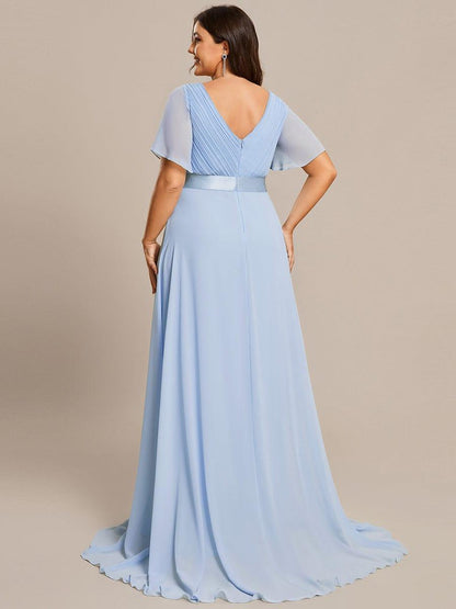 Vestido largo Mujer de gasa con cintura imperio y mangas cortas