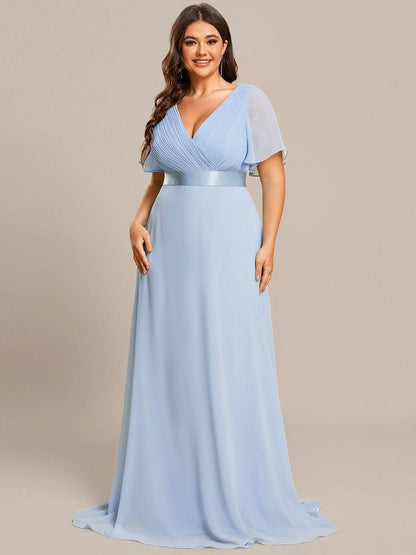Vestido largo Mujer de gasa con cintura imperio y mangas cortas