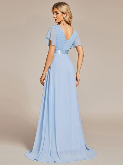 Vestido largo Mujer de gasa con cintura imperio y mangas cortas