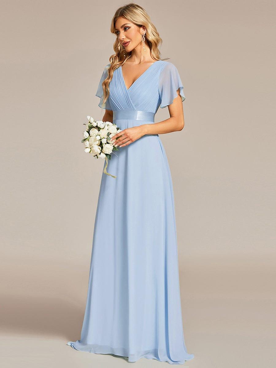 Vestido largo Mujer de gasa con cintura imperio y mangas cortas