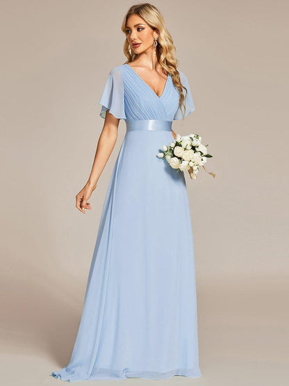 Vestido largo Mujer de gasa con cintura imperio y mangas cortas