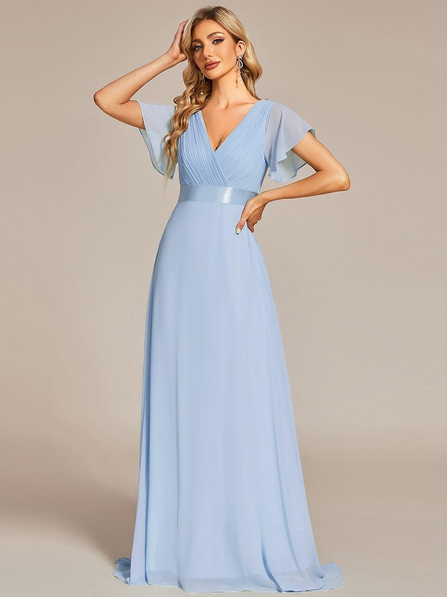Vestido largo Mujer de gasa con cintura imperio y mangas cortas