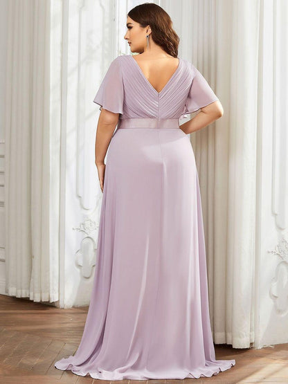 Vestido largo Mujer de gasa con cintura imperio y mangas cortas