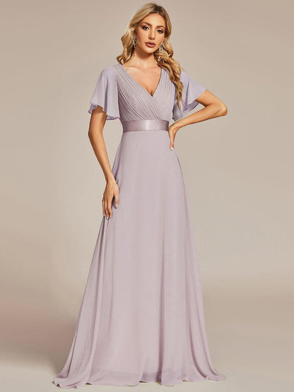 Vestido largo Mujer de gasa con cintura imperio y mangas cortas