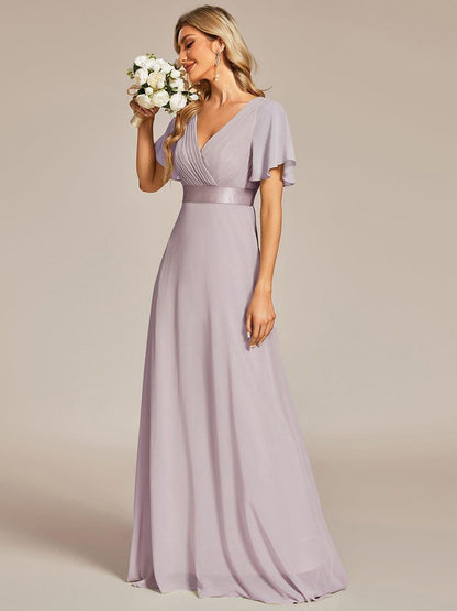 Vestido largo Mujer de gasa con cintura imperio y mangas cortas