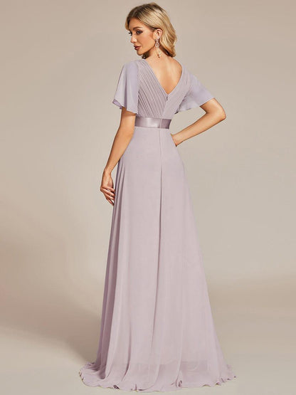 Vestido largo Mujer de gasa con cintura imperio y mangas cortas