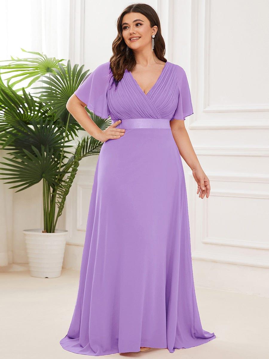 Vestido largo Mujer de gasa con cintura imperio y mangas cortas