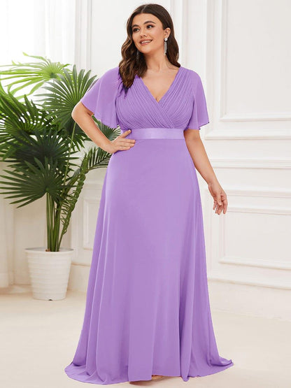 Vestido largo Mujer de gasa con cintura imperio y mangas cortas