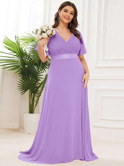 Vestido largo Mujer de gasa con cintura imperio y mangas cortas