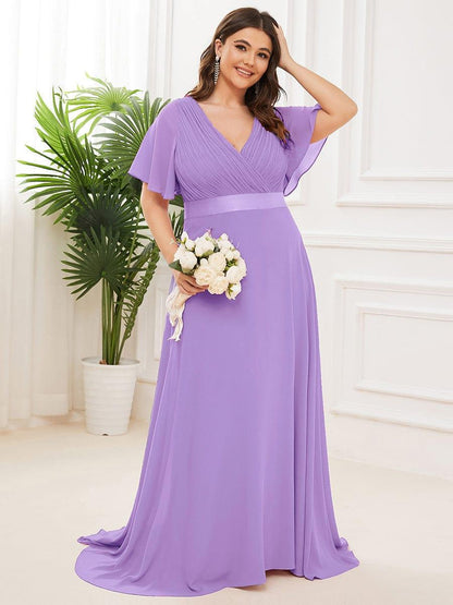 Vestido largo Mujer de gasa con cintura imperio y mangas cortas