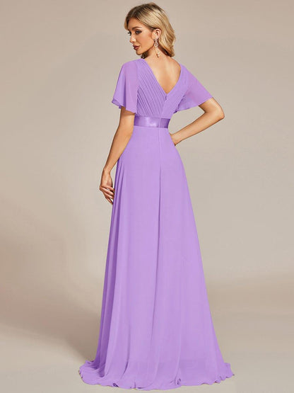 Vestido largo Mujer de gasa con cintura imperio y mangas cortas