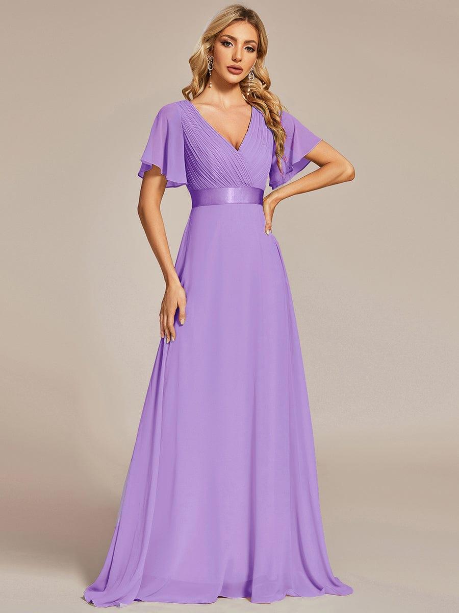 Vestido largo Mujer de gasa con cintura imperio y mangas cortas