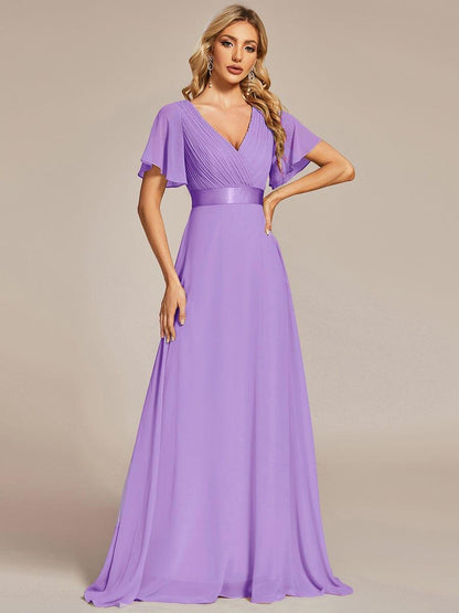 Vestido largo Mujer de gasa con cintura imperio y mangas cortas