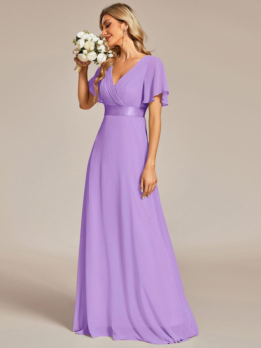 Vestido largo Mujer de gasa con cintura imperio y mangas cortas