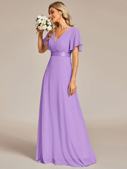 Vestido largo Mujer de gasa con cintura imperio y mangas cortas