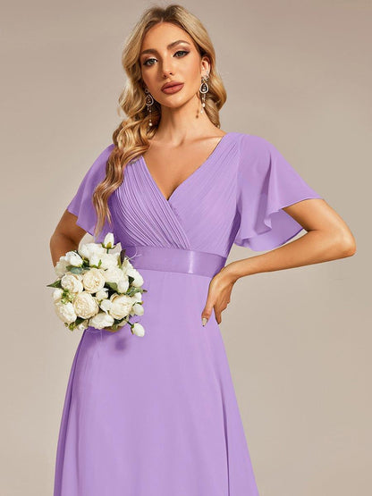 Vestido largo Mujer de gasa con cintura imperio y mangas cortas
