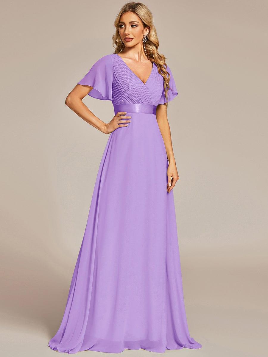 Vestido largo Mujer de gasa con cintura imperio y mangas cortas