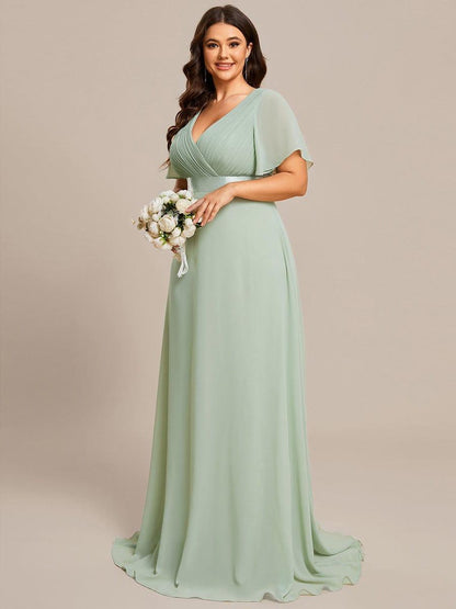 Vestido largo Mujer de gasa con cintura imperio y mangas cortas