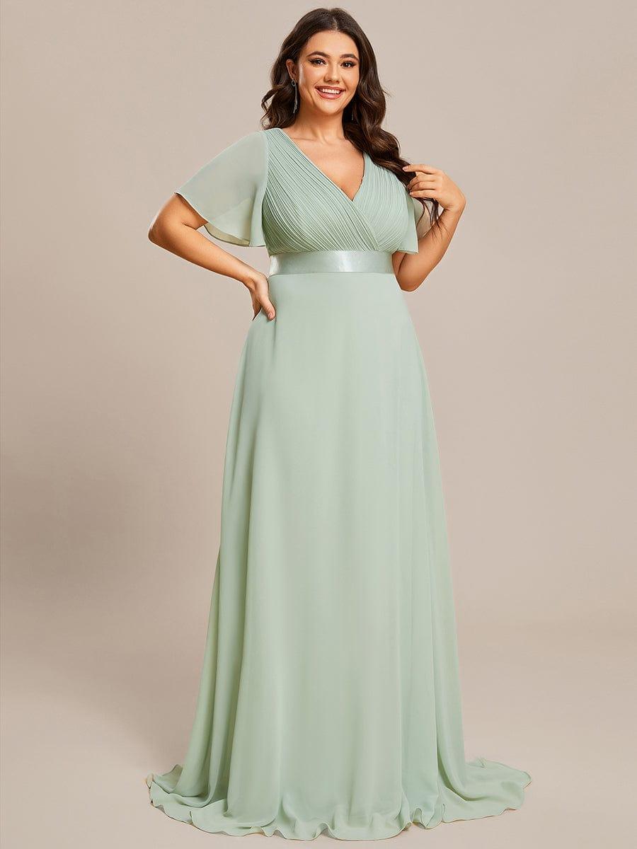 Vestido largo Mujer de gasa con cintura imperio y mangas cortas