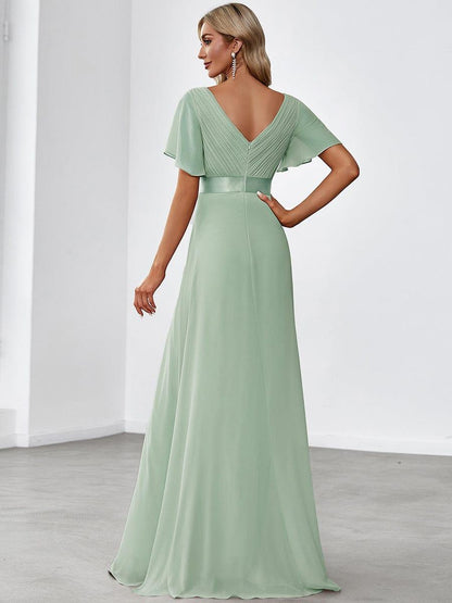 Vestido largo Mujer de gasa con cintura imperio y mangas cortas