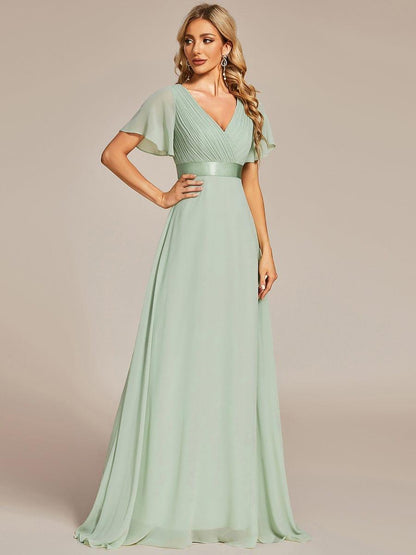 Vestido largo Mujer de gasa con cintura imperio y mangas cortas