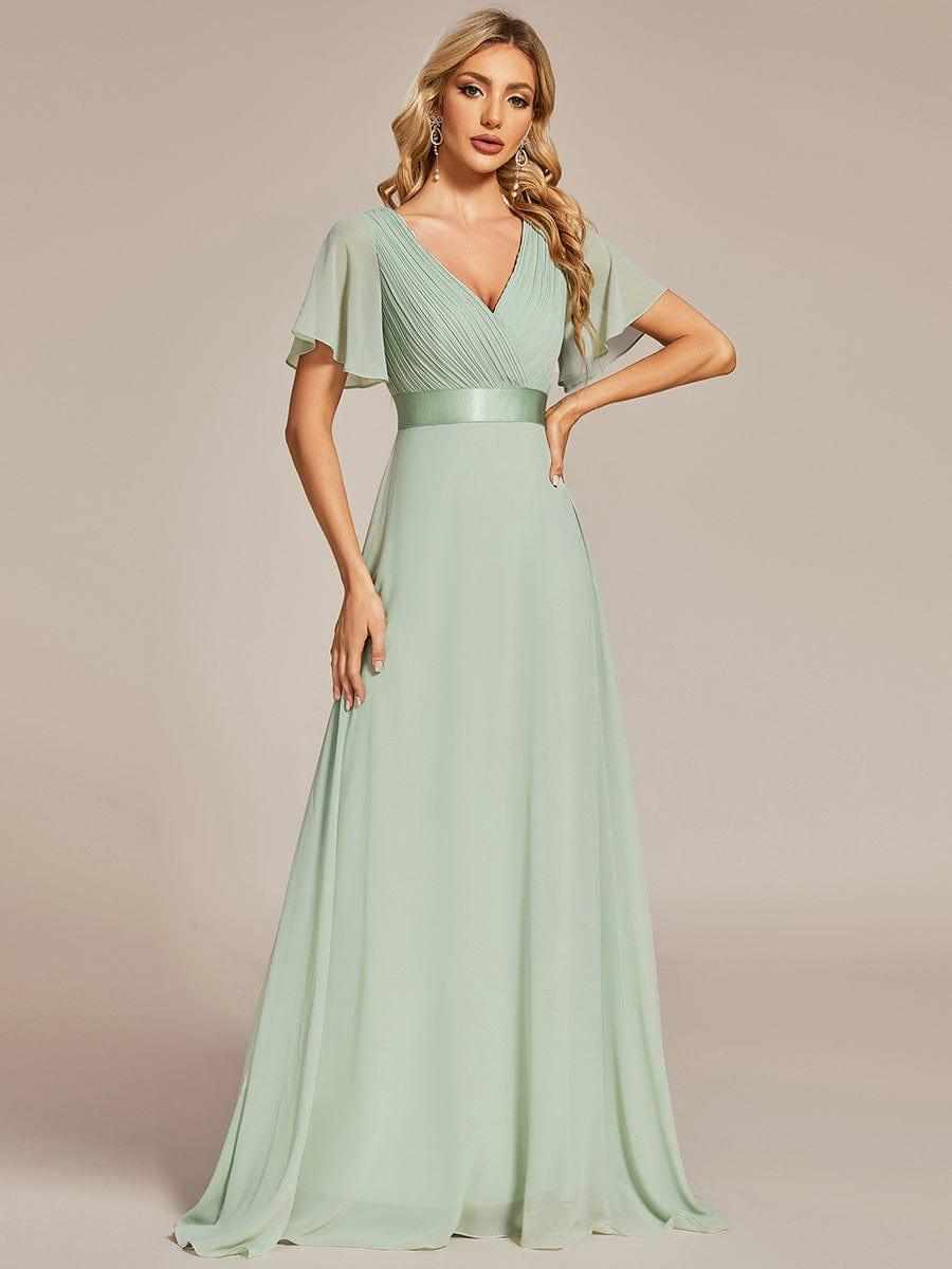Vestido largo Mujer de gasa con cintura imperio y mangas cortas