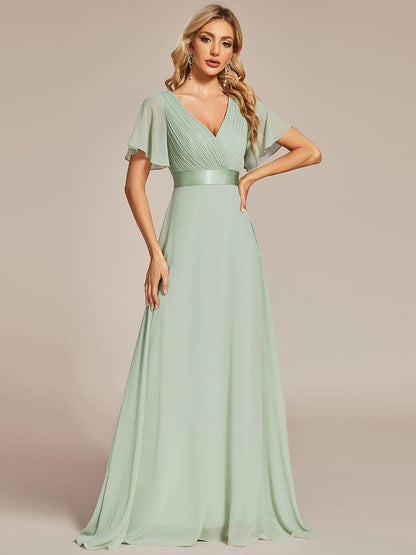 Vestido largo Mujer de gasa con cintura imperio y mangas cortas