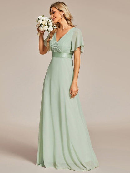 Vestido largo Mujer de gasa con cintura imperio y mangas cortas