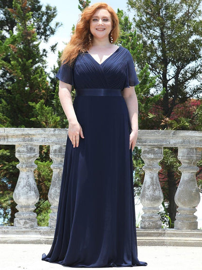 Vestido largo Mujer de gasa con cintura imperio y mangas cortas