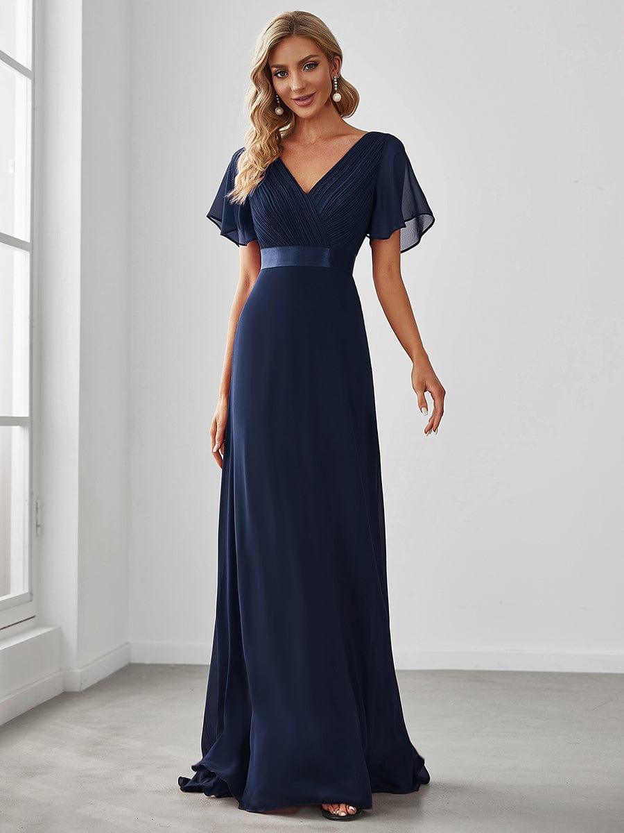 Vestido largo Mujer de gasa con cintura imperio y mangas cortas