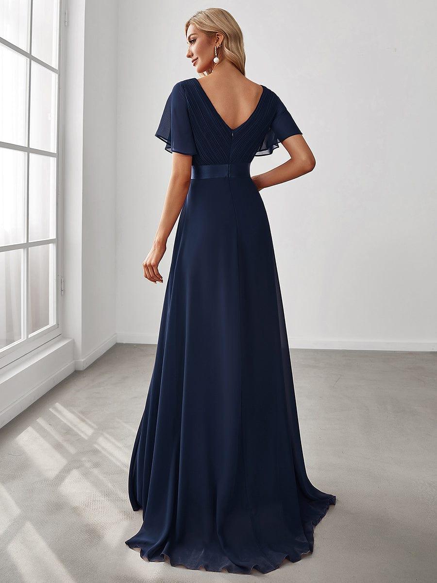 Vestido largo Mujer de gasa con cintura imperio y mangas cortas