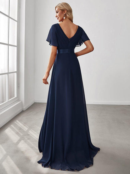 Vestido largo Mujer de gasa con cintura imperio y mangas cortas