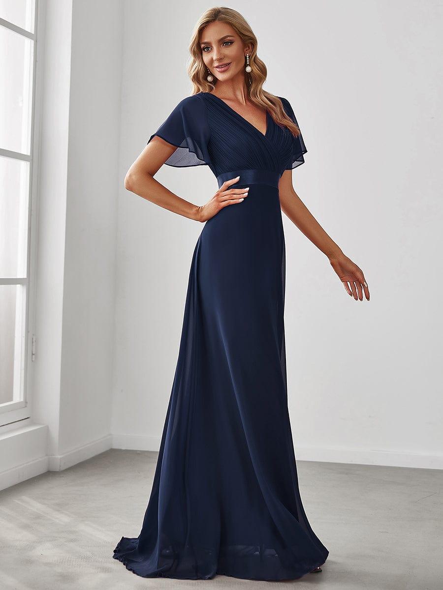 Vestido largo Mujer de gasa con cintura imperio y mangas cortas