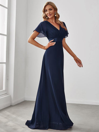 Vestido largo Mujer de gasa con cintura imperio y mangas cortas