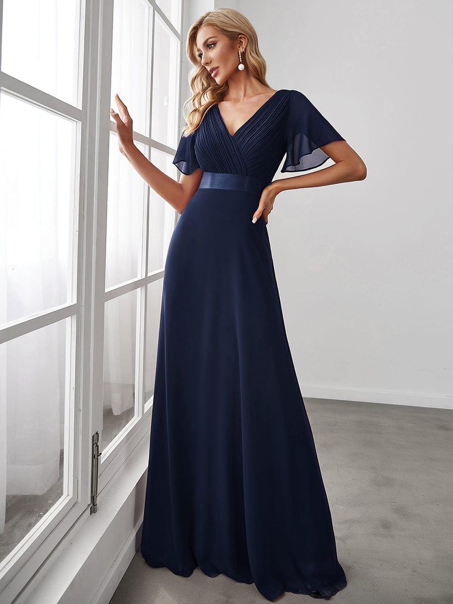 Vestido largo Mujer de gasa con cintura imperio y mangas cortas