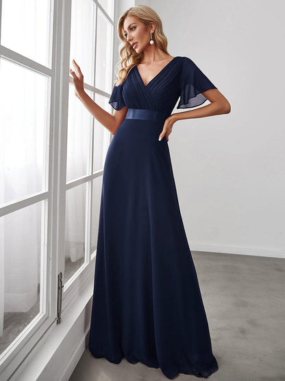 Vestido largo Mujer de gasa con cintura imperio y mangas cortas