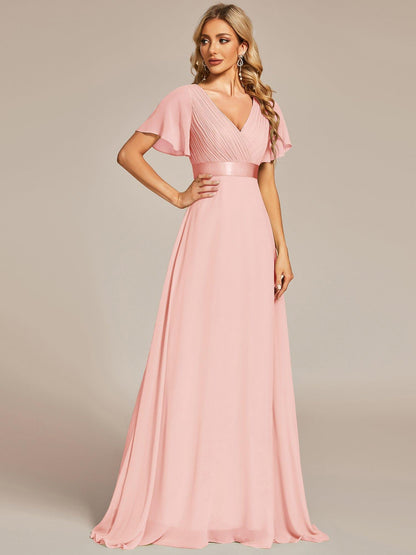 Vestido largo Mujer de gasa con cintura imperio y mangas cortas