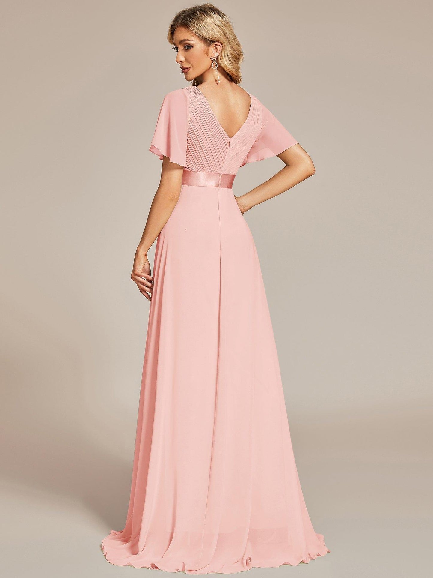 Vestido largo Mujer de gasa con cintura imperio y mangas cortas