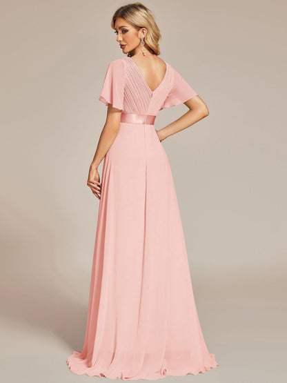 Vestido largo Mujer de gasa con cintura imperio y mangas cortas