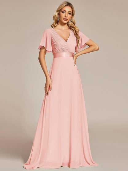 Vestido largo Mujer de gasa con cintura imperio y mangas cortas