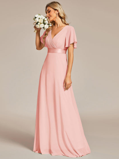 Vestido largo Mujer de gasa con cintura imperio y mangas cortas